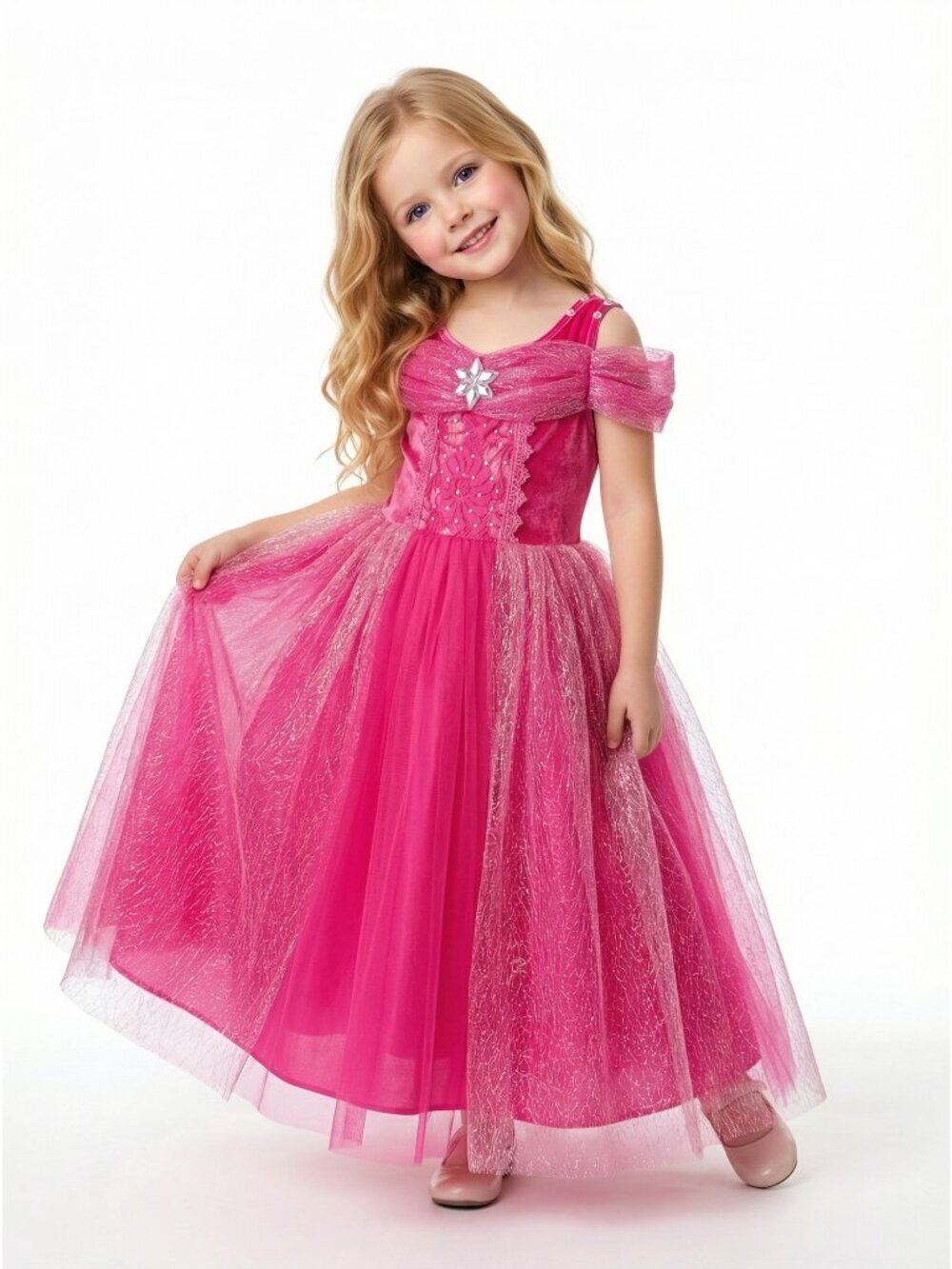 Girls Aurora Sleeping Beauty Princess Costume Dress Hot Pink Tulle Birthday Part